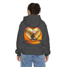 Load image into Gallery viewer, house music, chicago, chosen few djs, chicago dj, house music culture, streetwear, chicago culture, chicago fashion, chicago house music, fashion hoodie, frankie knuckles, jesse saunders, marshall jefferson, Farley jackmaster keith, ron hardy, steve silk hurley, chicago hoodies, female model, grey, back view