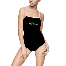 Load image into Gallery viewer, cannabis marijuana green leaf womens one piece swimsuit chicago hoodies black swimsuit pink elastic strap