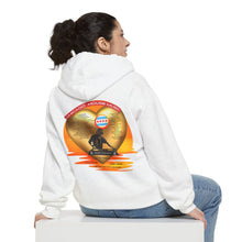 Load image into Gallery viewer, house music, chicago, chosen few djs, chicago dj, house music culture, streetwear, chicago culture, chicago fashion, chicago house music, fashion hoodie, frankie knuckles, jesse saunders, marshall jefferson, Farley jackmaster keith, ron hardy, steve silk hurley, chicago hoodies, side view, back of hoodie, female model