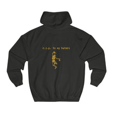 Load image into Gallery viewer, black back view slept on hoodie self worth underappreciated later haters on my grind rip haters getting the bag chicago hoodies haterade gold letters
