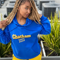 Load image into Gallery viewer, chicago chatham neighborhood hoodie south side community simeon high school chicago hoodies chicago culture royal blue female model streetwear
