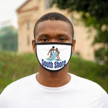 Load image into Gallery viewer, south shore chicago neighborhood south side chicago chicago fashion streetwear rainbow beach chicago hoodies historic black community black artists illustrator fitted face mask male model