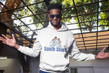 Load image into Gallery viewer, south shore chicago neighborhood south side chicago chicago fashion streetwear rainbow beach chicago hoodies historic black community black artists illustrator man wearing hoodie