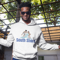 Load image into Gallery viewer, south shore chicago neighborhood south side chicago chicago fashion streetwear rainbow beach chicago hoodies historic black community black artists illustrator male model