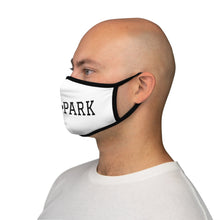 Load image into Gallery viewer, man wearing chicago hyde park fitted face mask university museum parks lake michigan chicago hoodies chicago neighborhood streetwear white mask black letters side view male model