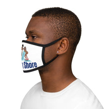 Load image into Gallery viewer, south shore chicago neighborhood south side chicago chicago fashion streetwear rainbow beach chicago hoodies historic black community black artists illustrator fitted face mask male model side view