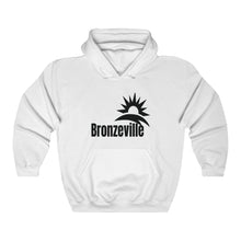 Load image into Gallery viewer, chicago bronzeville hoodie chicago hoodies unisex chicago neighborhood historic bronzeville chicago black renaissance legacy collection white hoodie black letters