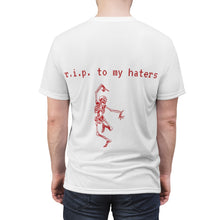 Load image into Gallery viewer, back view slept on by my haters white tee self worth underappreciated later haters on my grind rip haters getting the bag chicago t-shirt haterade