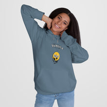 Load image into Gallery viewer, female model slate color hoodie humble loyal gothic hoodie streetwear chicago hoodies skull