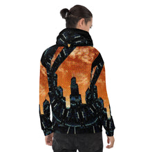 Load image into Gallery viewer, back view sears tower chicago skyline willis tower gotham city chi city hoodie graphic comic book throwback