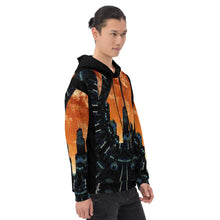 Load image into Gallery viewer, male model wearing sears tower chicago skyline willis tower gotham city chi city hoodie graphic comic book throwback