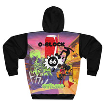 Load image into Gallery viewer, chicago o-block hoodie neon anime chicago hoodies unisex chicago neighborhood chief keef parkway gardens woodlawn king von o block black back of hoodie
