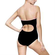 Load image into Gallery viewer, back view cannabis marijuana green leaf womens one piece swimsuit chicago hoodies black swimsuit pink elastic strap
