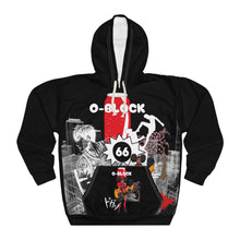 Load image into Gallery viewer, chicago o-block hoodie neon anime chicago hoodies unisex chicago neighborhood chief keef parkway gardens woodlawn king von o block front view black hoodie
