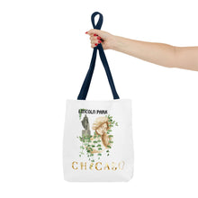 Load image into Gallery viewer, lincoln park chicago chicago hoodies chicago north side graphic hoodie unisex chicago neighborhood navy blue handle woman holding tote bag
