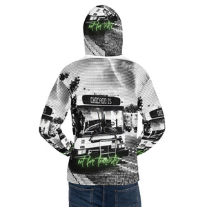 back view of chicago all over print not for tourists hoodie graphic hoodie bus public transit chicago is chicago hoodies wearable art my kind of town authentic chicago