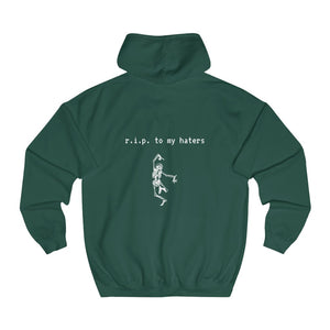 Forest Green Slept On Hoodie from Chicago Hoodies (back) slept on hoodie self worth underappreciated later haters on my grind rip haters getting the bag chicago hoodies haterade white graphic white letters