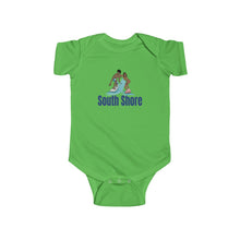 Load image into Gallery viewer, south shore chicago neighborhood south side chicago chicago fashion streetwear rainbow beach chicago hoodies historic black community black artists illustrator graphic baby onesie green

