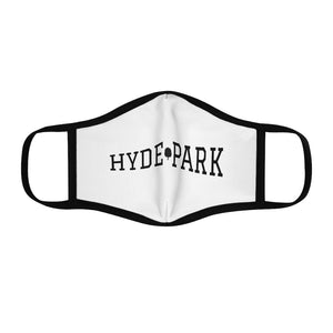 chicago hyde park fitted face mask university museum parks lake michigan chicago hoodies chicago neighborhood streetwear white mask black letters