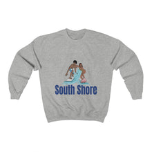 Load image into Gallery viewer, light grey south shore chicago neighborhood south side chicago chicago fashion streetwear rainbow beach chicago hoodies historic black community black artists illustrator graphic sweatshirt

