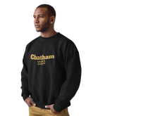 Load image into Gallery viewer, chicago chatham neighborhood black sweatshirt south side community simeon high school chicago hoodies chicago culture chicago streetwear male model
