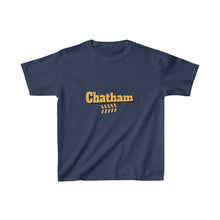 Load image into Gallery viewer, chicago chatham neighborhood kids tee south side community simeon high school chicago hoodies chicago culture chicago streetwear kids t shirt gold lettering graphic tee navy
