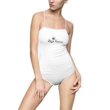 Load image into Gallery viewer, cannabis marijuana pink leaf womens one piece swimsuit chicago hoodies white swimsuit pink elastic strap
