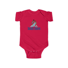 Load image into Gallery viewer, south shore chicago neighborhood south side chicago chicago fashion streetwear rainbow beach chicago hoodies historic black community black artists illustrator graphic baby onesie red
