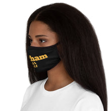 Load image into Gallery viewer, side view female model chicago chatham neighborhood fitted face mask south side community chicago hoodies chicago culture chicago streetwear face mask
