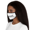 woman wearing chicago hyde park fitted face mask university museum parks lake michigan chicago hoodies chicago neighborhood streetwear white mask black letters female model side view unisex