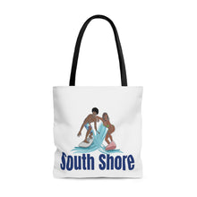 Load image into Gallery viewer, south shore chicago neighborhood south side chicago chicago fashion streetwear rainbow beach chicago hoodies historic black community black artists illustrator graphic tote bag
