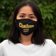 Load image into Gallery viewer, woman wearing chicago chatham neighborhood fitted face mask south side community chicago hoodies chicago culture chicago streetwear face mask
