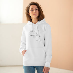 white black design chicago hoodies organic chicago hoodies signature streetwear collection not for tourists chicago is my kind of town on the map best city ever chicago fashion celebrate chicago female model