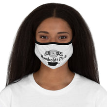 Load image into Gallery viewer, humboldt park chicago paseo boricua puerto rico puerto rican hoodie puerto rican flag humboldt park lagoon chicago neighborhood chicago hoodies fitted face mask streetwear white mask black letters female model
