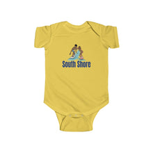 Load image into Gallery viewer, south shore chicago neighborhood south side chicago chicago fashion streetwear rainbow beach chicago hoodies historic black community black artists illustrator graphic baby onesie yellow

