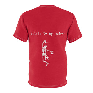slept on by my haters red tee self worth underappreciated later haters on my grind rip haters getting the bag chicago t-shirt haterade back stitching detail view