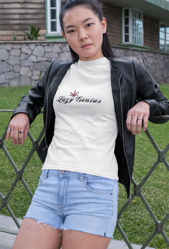 girl wearing cannabis marijuana pink leaf cotton tee chicago hoodies